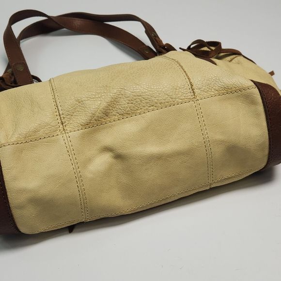 Lucky Brand Leather Purse Double Handle Brown Yellow Tote Hobo Boho Shoulder Bag - Picture 7 of 16